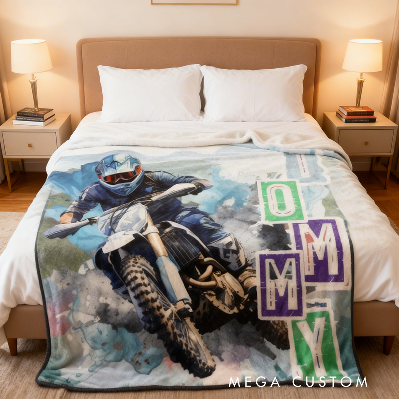 Personalized Dirt Bike Blankets Gift for Biker Boys Customable Motocross Gifts Xmas Gift