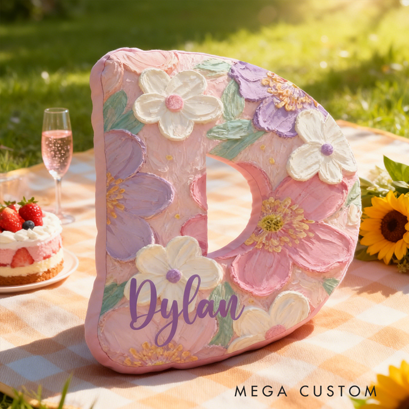 Personalized Floral Plush Pillow Custom Name Graphic 3D Print Pillow Appreciation Gift