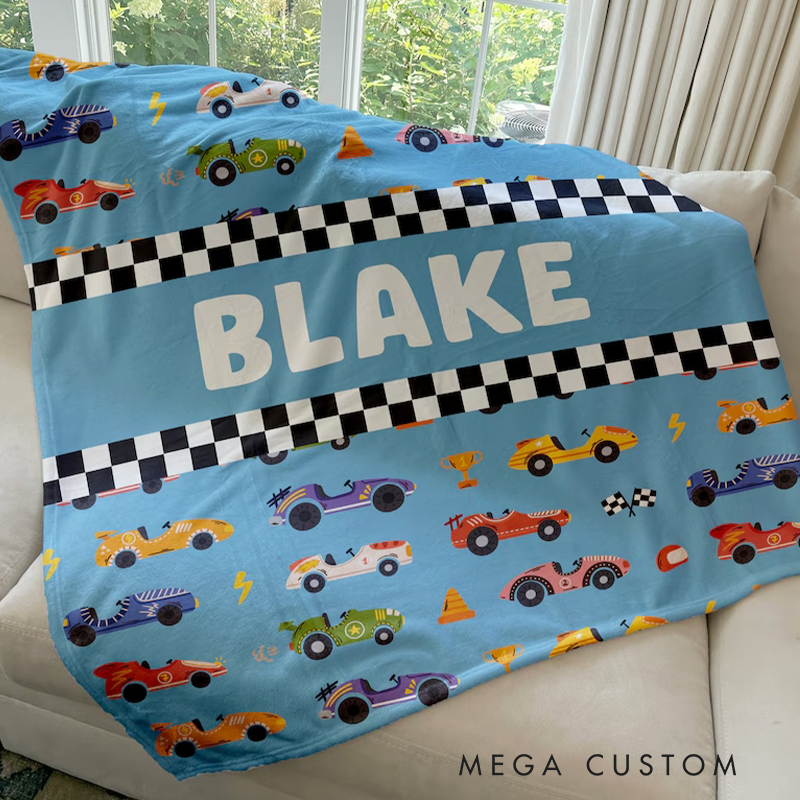 Personalized Race Car Blanket Custom Minky Fleece Baby Blanket
