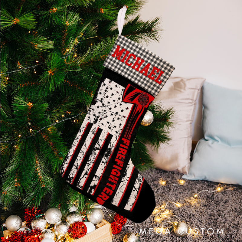 Personalized Firefighter Themed Christmas Stocking Santa’s Favorite Firefighter Design Stocking Xmas Gift