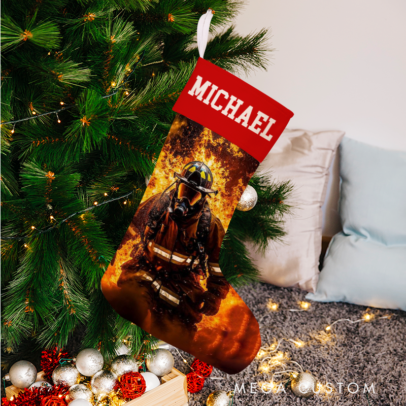 Personalized Firefighter Themed Christmas Stocking Santa’s Favorite Firefighter Design Stocking Xmas Gift
