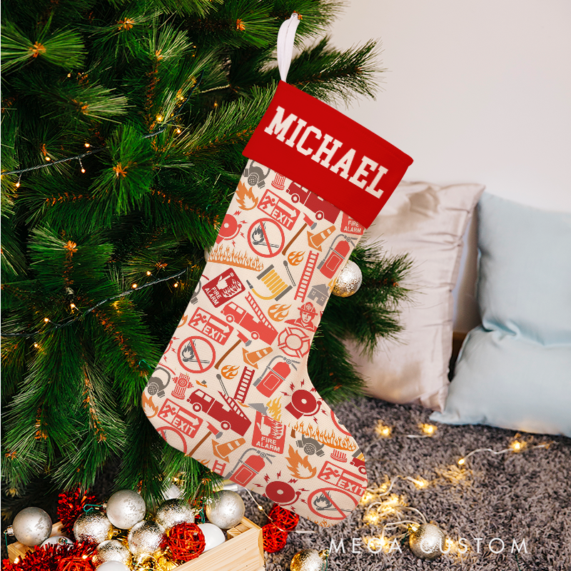 Personalized Firefighter Themed Christmas Stocking Santa’s Favorite Firefighter Design Stocking Xmas Gift