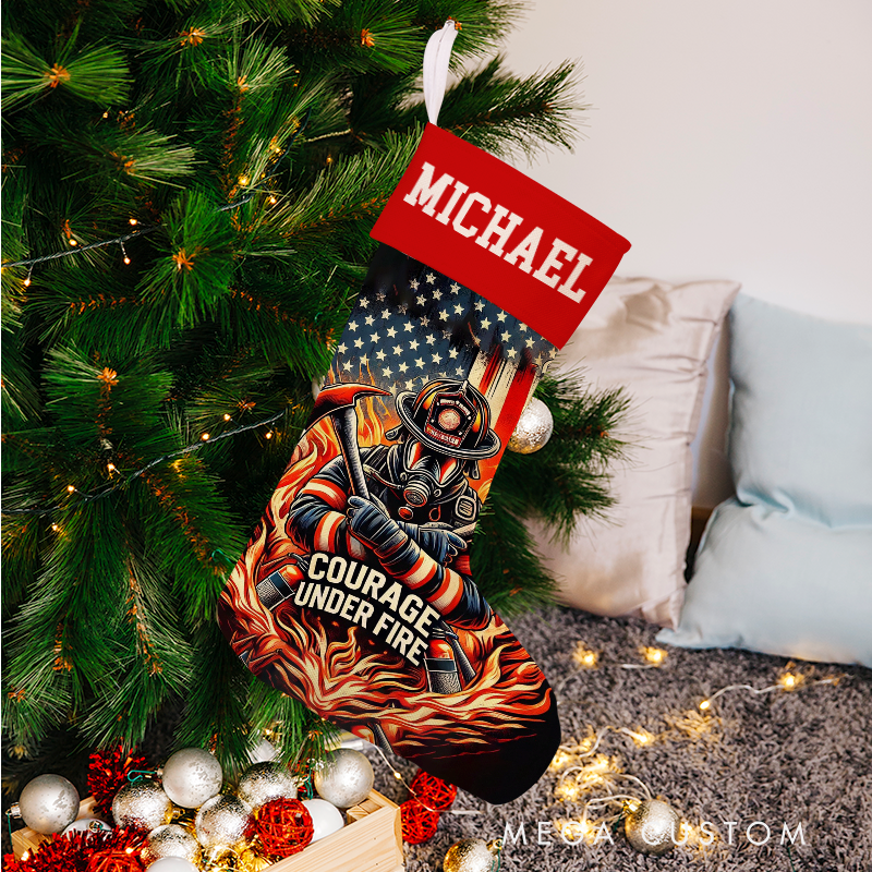 Personalized Firefighter Themed Christmas Stocking Santa’s Favorite Firefighter Design Stocking Xmas Gift
