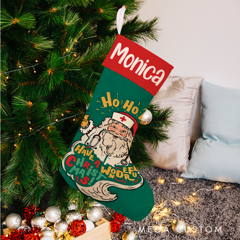 Personalized Nurse Santa Christmas Stocking with Holiday Characters Xmas Gift