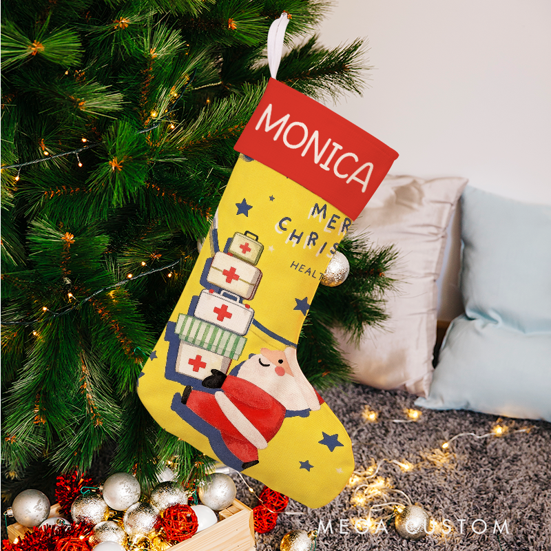 Personalized Healthcare Santa Christmas Stocking with Holiday Characters Xmas Gift
