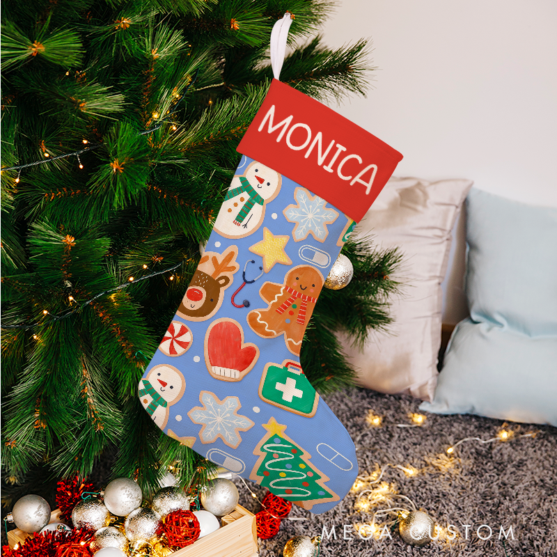 Personalized Holiday Healthcare Christmas Stocking with Holiday Characters Xmas Gift