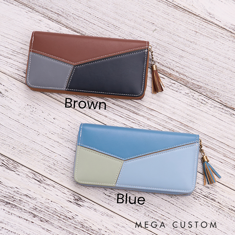 Personalized Leather Wallet for Women Engraved Birth Flower Wallet Women Slim Wallet With Tassel Clutch Purse Unique Gift for Her Birthday Gifts for Women