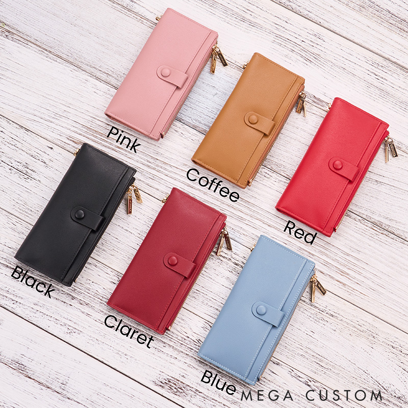 Personalized Leather Wallet for Women Birth Flower Leather Wallet Engraved Leather Wallet with Name Women Slim Wallet Clutch Purse Unique Gift for Her Birthday Gifts