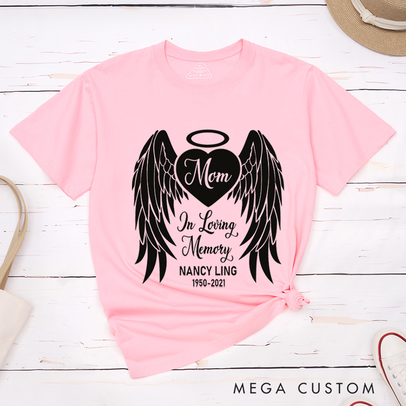 Personalized In Loving Memory Shirt Angel Wings Family Memorial Tees Always In My Heart Bereavement Shirt