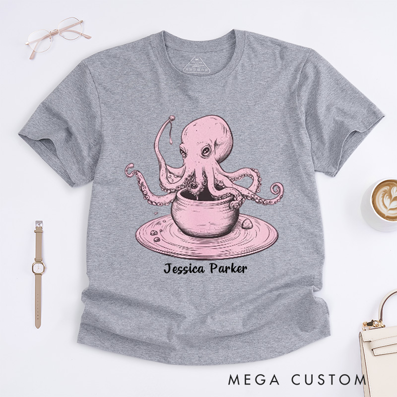 Personalized Whimsical Octopus Potter Classic T-Shirts Funny Pottery Lover Gift Unique Quirky Tee for Artists Ceramics Enthusiasts Octopus Fans