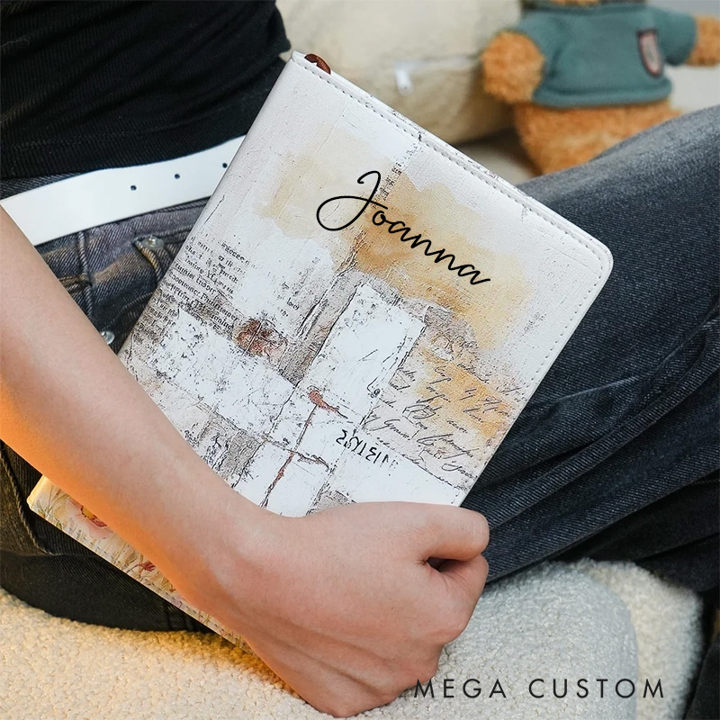 Personalized Watercolor Flower Cross Cardboard Church Notebook with Name for Her Bible Study Notes Religious Christian Gift for Women Mothers Day Gift