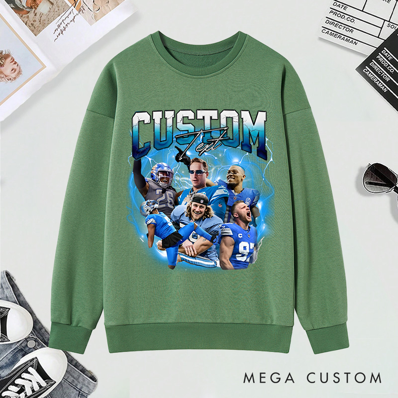 Personalized Lightning-Themed Athlete Graphic Sweatshirt with Custom Photos and Text