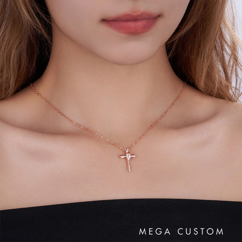 Personalized Dainty Zircon Cross Necklace with 1-4 Birthstones Religious Jewelry Birthday Baptism Mother's Day Gift for Women Christian