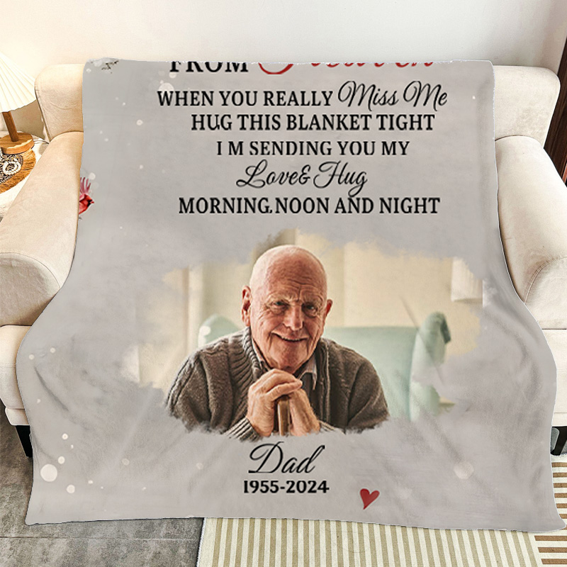 Personalized Memorial Dad Blanket Memorial Blanket A Hug From Heaven Blanket Custom Photo Blanket Remembrance Gift Photo Blanket