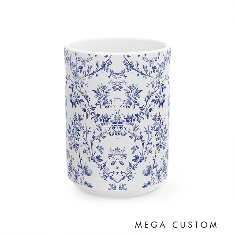 Personalized Jesus and Lost Lamb Blue Toile de Jouy 11oz 15oz Ceramic Mug with Name French Toile Coffee Cup Religious Gift for Women Faith Tea Cup