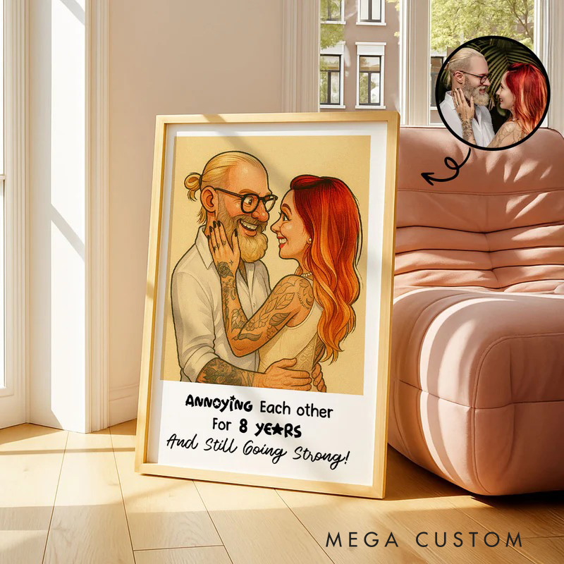 Personalized Caricature Couple Portrait Wall Art For Couples Anniversary Poster Without Frame Custom Art Lover Gift Custom Portrait