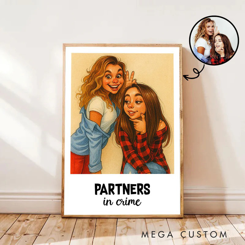 Personalized Caricature Friends Portrait Wall Art For Bestie Partner Poster Without Frame Custom Art Lover Gift Custom Portrait
