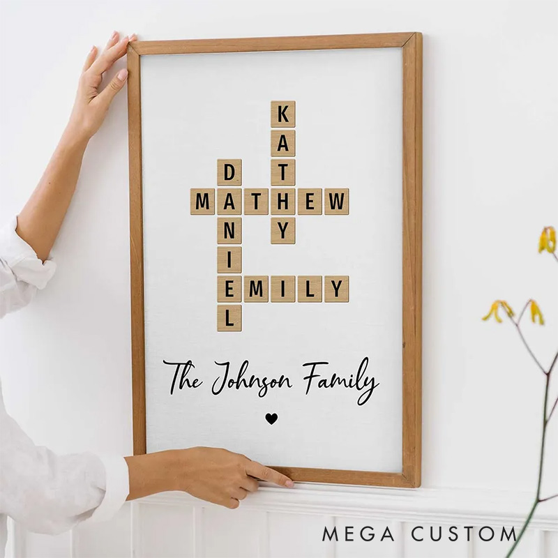 Personalized Family Crossword Art Puzzle Wall Art Poster Without Frame Custom Home Decor Art Lover Gift