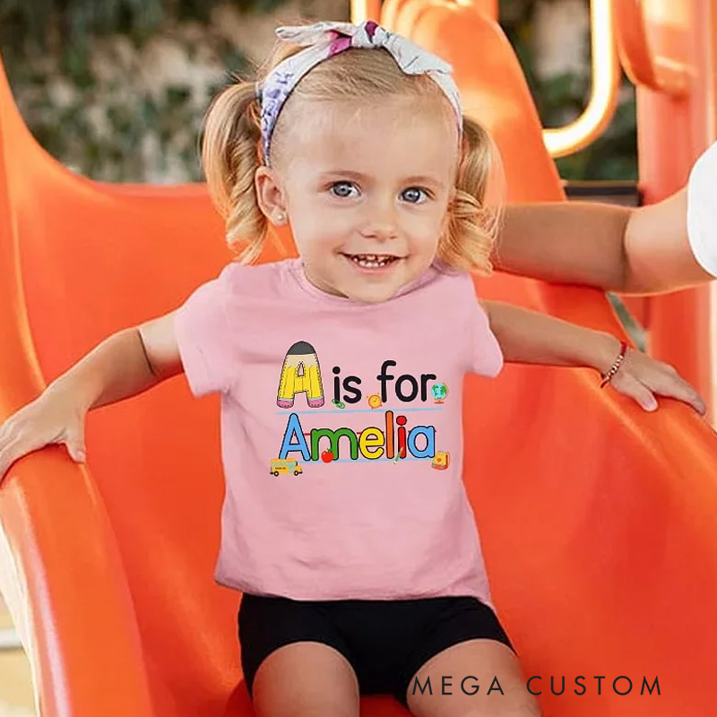 Personalized Cute Pencil Apple Notebook Design Initial Kid T-shirt Sweatshirt with Name Back to School Birthday Gift for Boys Girls