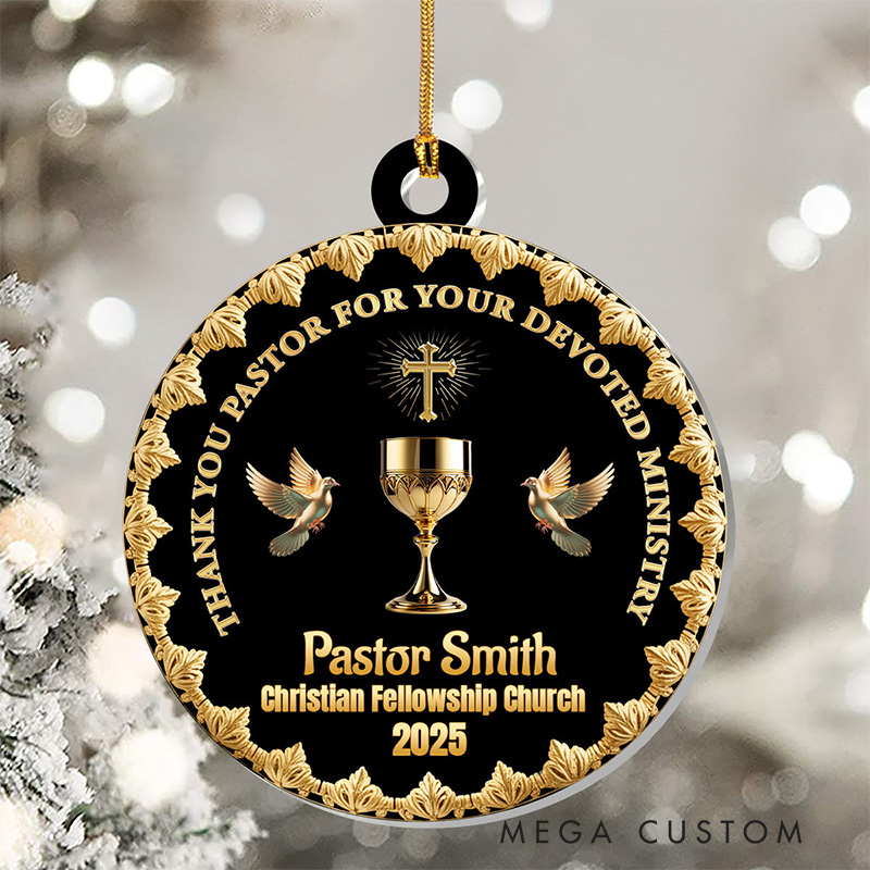Personalized Thank You Pastor for Your Devoted Ministry Acrylic Ornament with Name Church and Date Religious Gift Christian Gift Pastor Gift