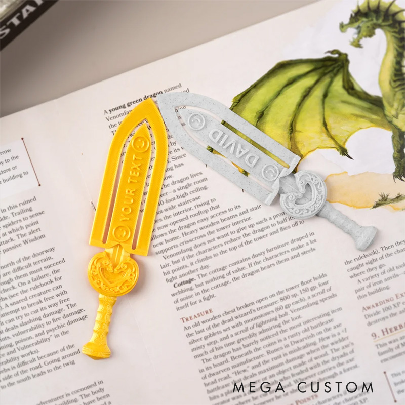 Personalized 3D Sword Text Bookmark Reading Supply Birthday Gift for Book Lovers Fantasy Fans