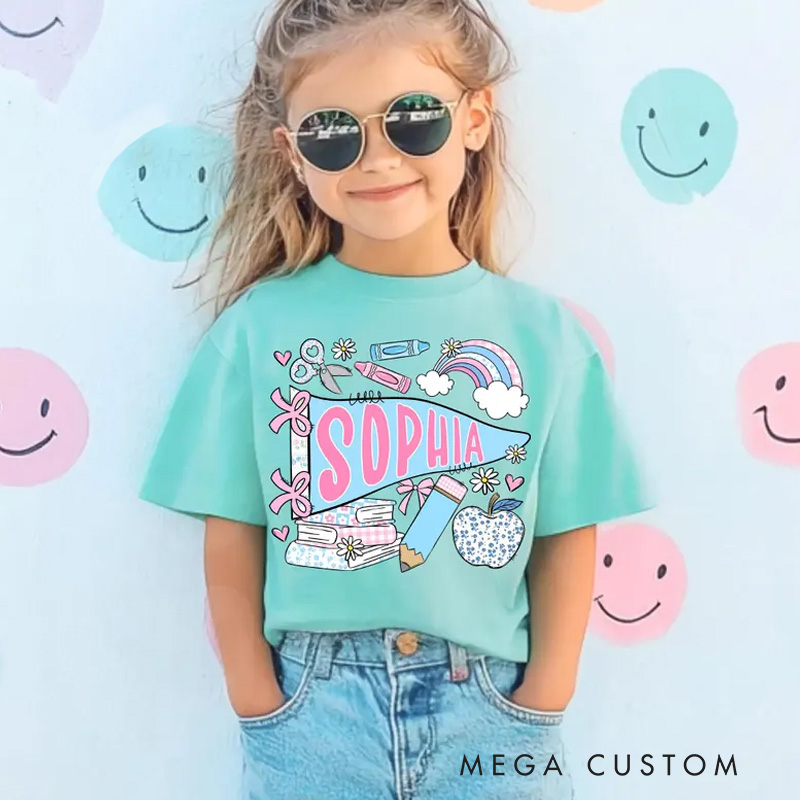 Personalized Pennant Name School Shirt for Kids Cute Back To School Girls Shirt First Day of School Tee Toddler First Day Tee