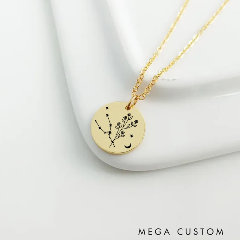 Personalized Engraved Necklace With Name Zodiac Signs Gifts for Women Birthday Gift