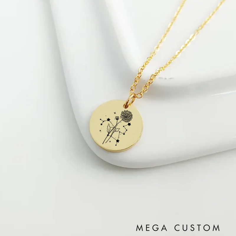 Personalized Engraved Necklace With Name Zodiac Signs Gifts for Women Birthday Gift 