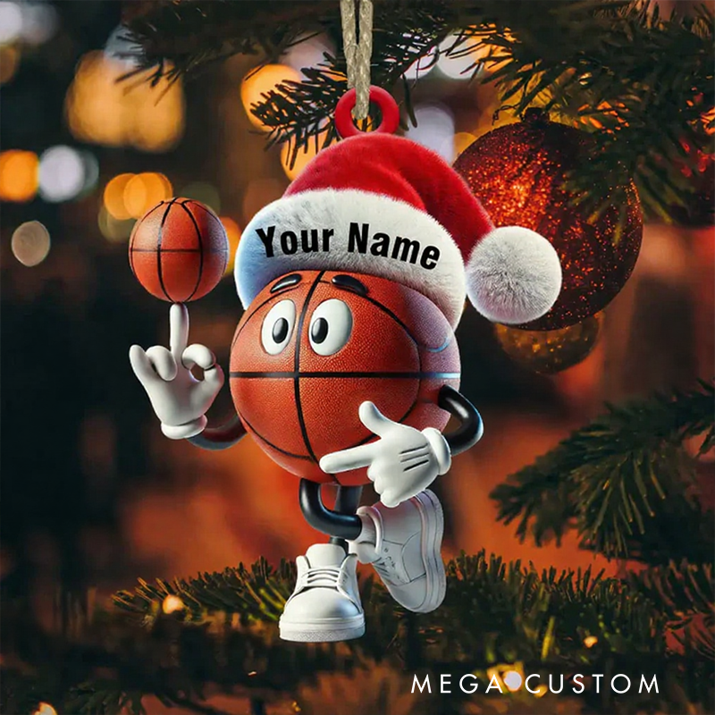 Personalized Basketball Acrylic Santa Ornament with Custom Name