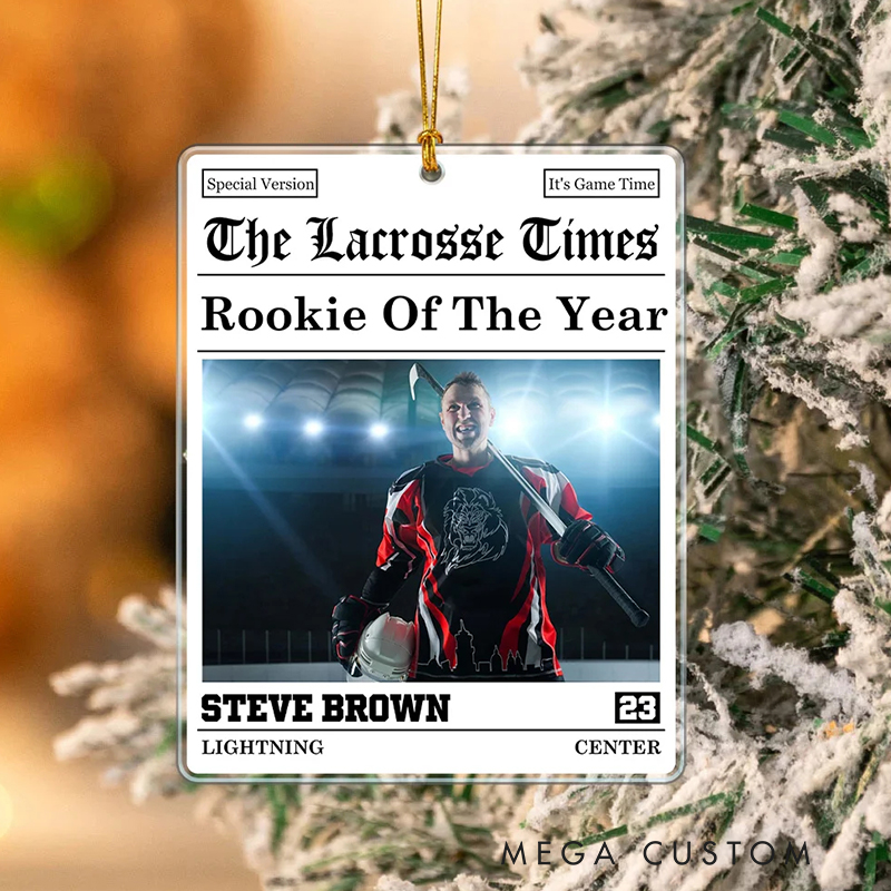 Personalized The Sports Times Baseball Newspaper Design Acrylic Christmas Ornament with Custom Photo and Text