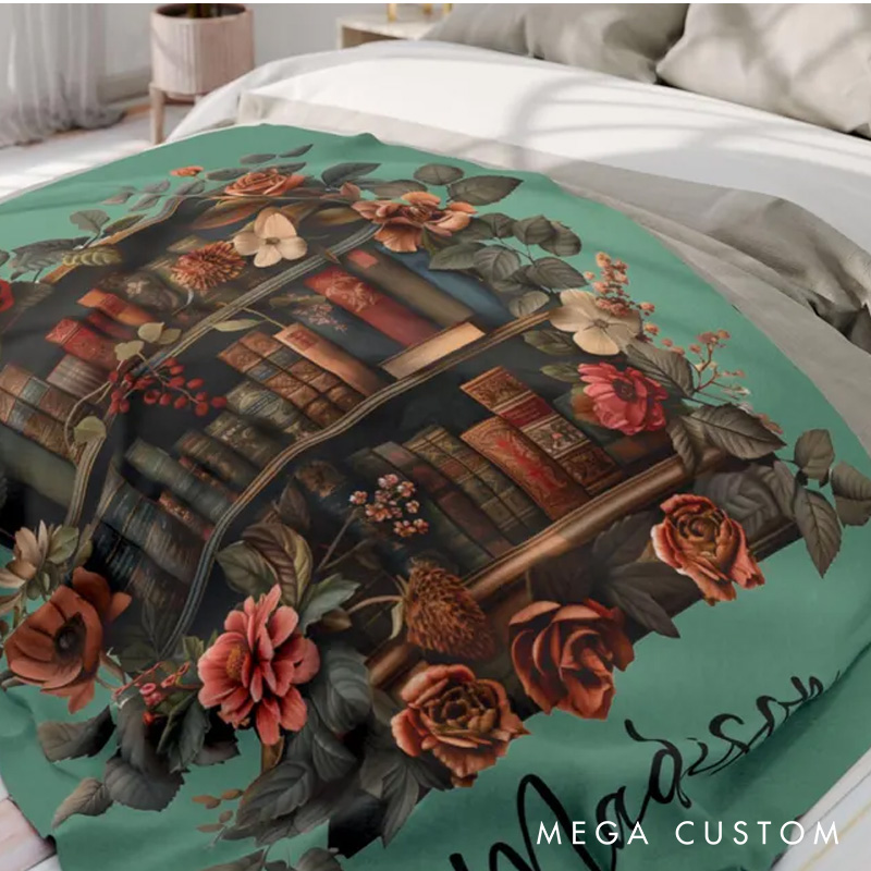 Personalized Floral Book Throw Blanket with Name Custom Floral Bookish Blanket Reading Lover Blanket Book Lover Gift Librarian Gift
