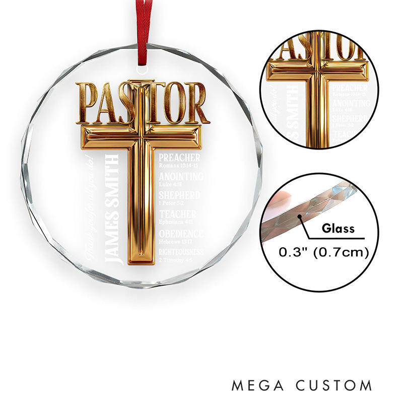 Personalized to My Pastor Round Shaped Glass Hanging Ornament with Name Tree Decoration Christmas Gift for Christian Appreciation Gift for Pastor