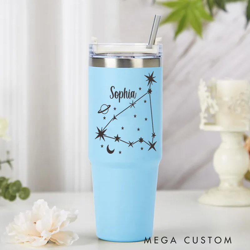 Personalized Stainless Steel Cup with Straw Custom Insulated Tumbler With Zodiac Signs Custom Insulated Tumbler With Name Birthday Gift