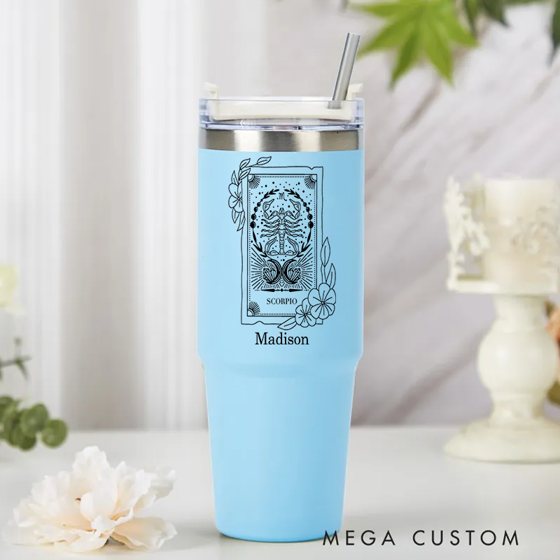 Personalized Zodiac Sign tainless Steel Cup with Straw Custom Insulated Tumbler Zodiac Personalized Birthday Gift Astrology Gift Celestial Moon Gifts Christmas Zodiac Gift