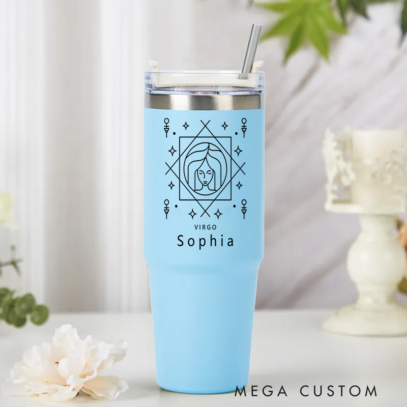 Personalized Zodiac tainless Steel Cup with Straw Custom Insulated Tumbler With Name Horoscope Iced Custom Astrology Cup Birthday Gift