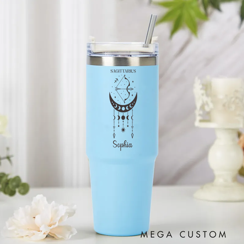 Personalized Zodiac tainless Steel Cup with Straw Custom Insulated Tumbler Custom Astrology Birthday Gift Horoscope Iced Cup