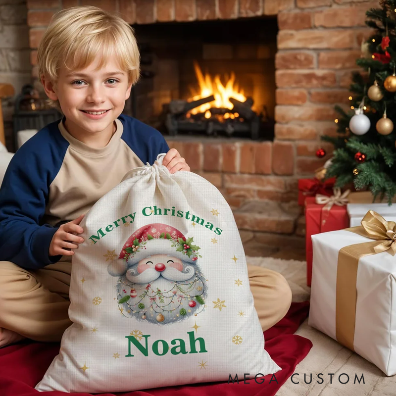 Personalized Cute Cartoon Santa Claus Star Drawstring Gift Bag with Name and Text Christmas Gift 