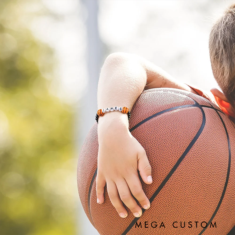 Personalized Sports Beaded Bracelets with Custom Name and Ball Charm Design