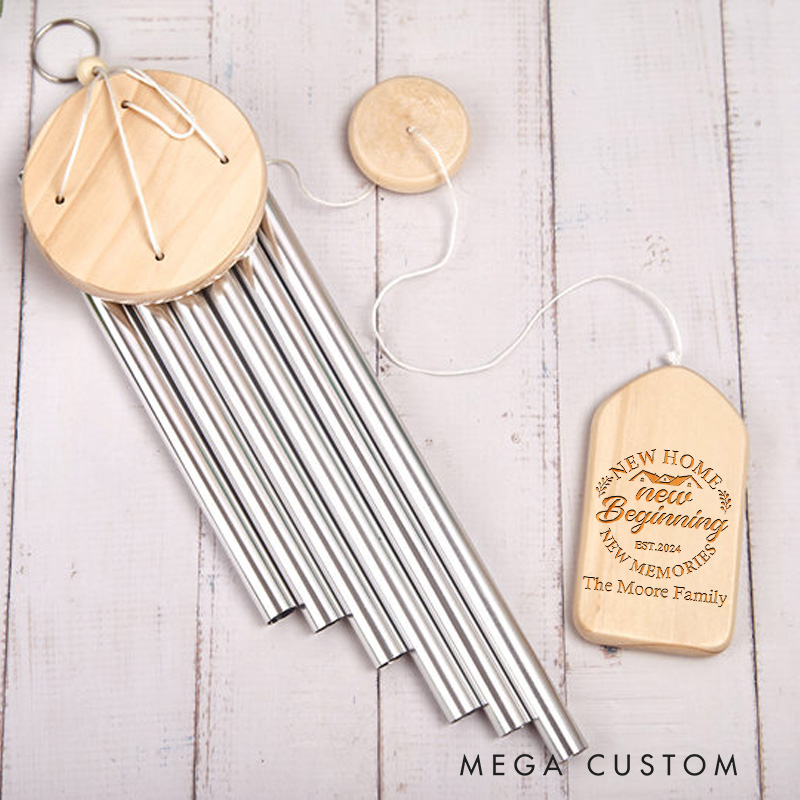 Personalized New Home Wind Chime 2025 New Beginning and Memories Design Custom Engraved Housewarming Gift Outdoor Garden Decoration for New Homeowners Keepsake