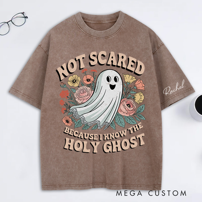 Personalized Holy Ghost Washed T-Shirt Retro Shirt with Name Halloween Gift Religious Gift for Christians