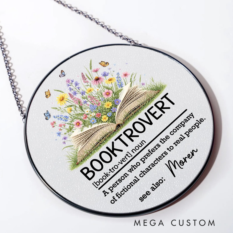 Personalized Booktrovert Stained Glass Suncatcher Flower Book Ornament with Name Bookworm Window Decor Book Lover Gifts Librarian Gift