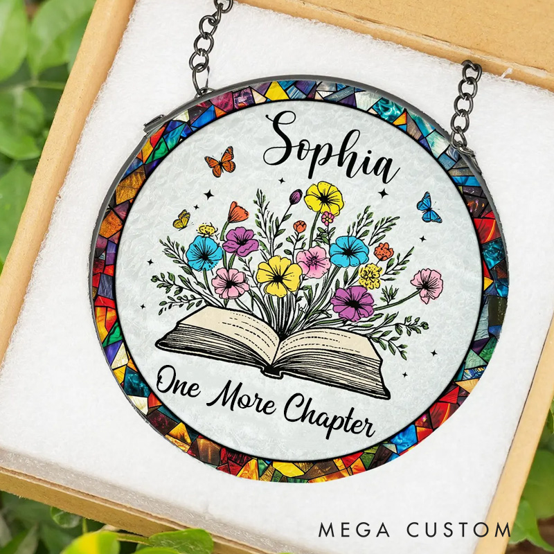Personalized One More Chapter Stained Glass Floral Book Window Hanging Decor with Name for Book Lover Gift Librarian Gift