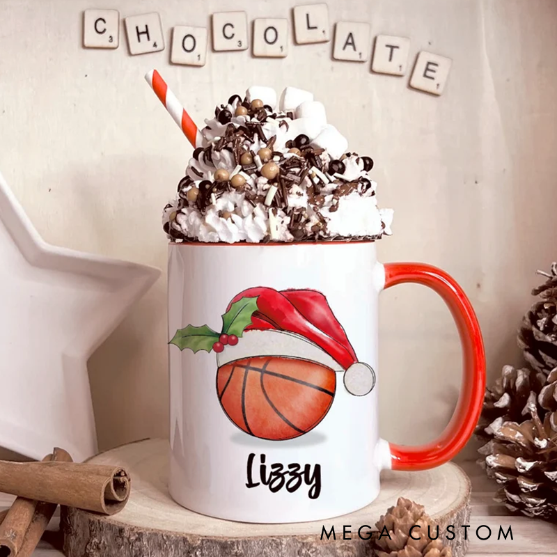 Personalized Christmas Mug with Sports Theme and Custom Name Design