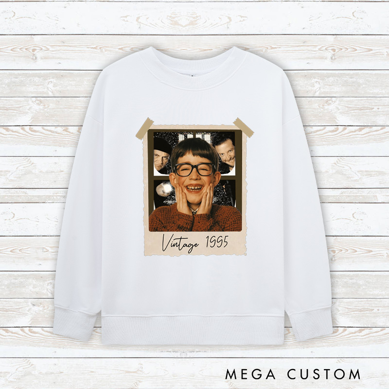 Personalized Vintage Childhood Photo Christmas Movie Classic Sweatshirt Retro Film Crewneck Movie Shirt