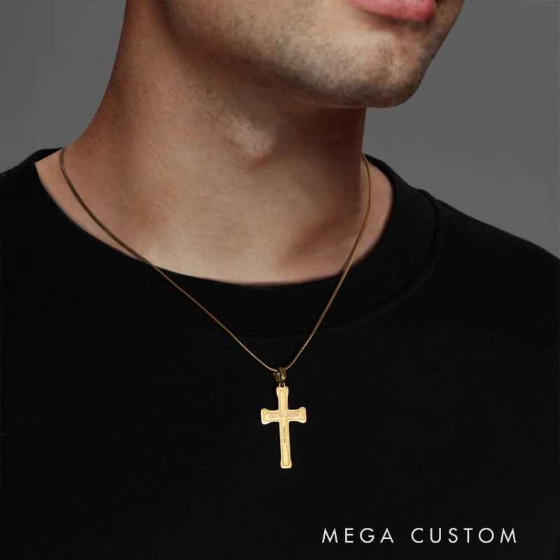 Personalized Cross Necklace with Engraved Text Religious Jewelry Baptism Christmas Gift for Men