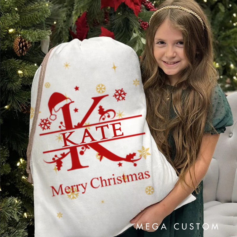Personalized Christmas Monogram Sack with Name Text and Year Christmas Decor Party