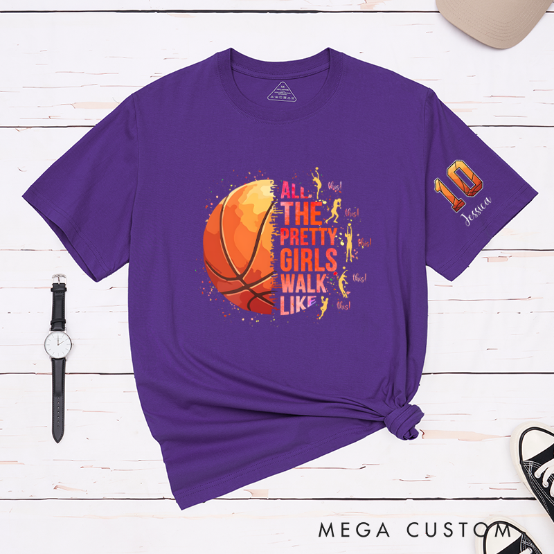 Personalized Basketball T-Shirt with "Pretty Girls Walk Like This" Design and Custom Name & Number