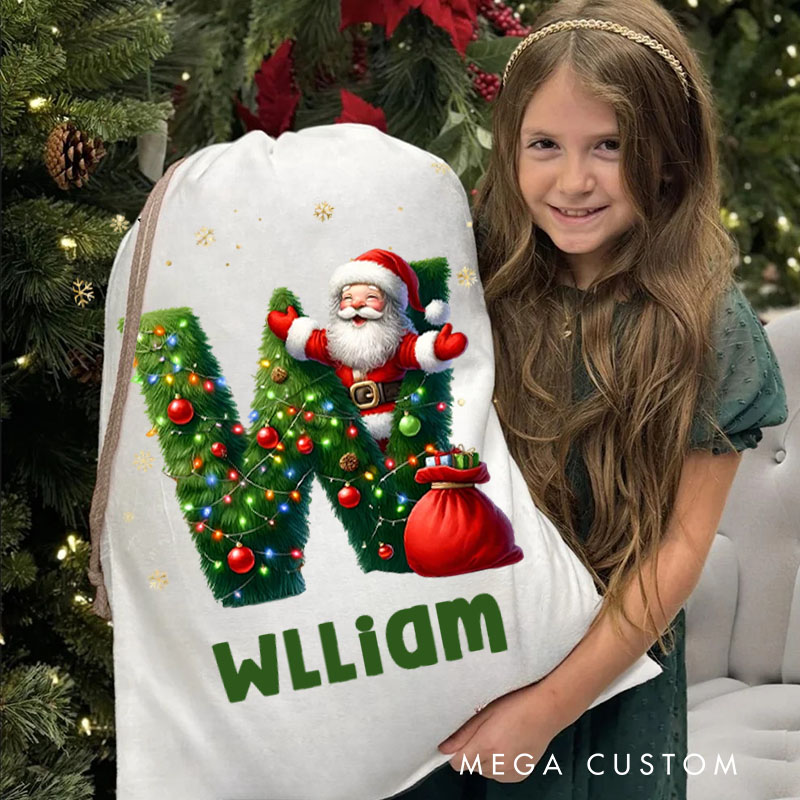 Personalized Cute Elf Christmas Bag with Initial and Name for a Joyful Holiday Celebration