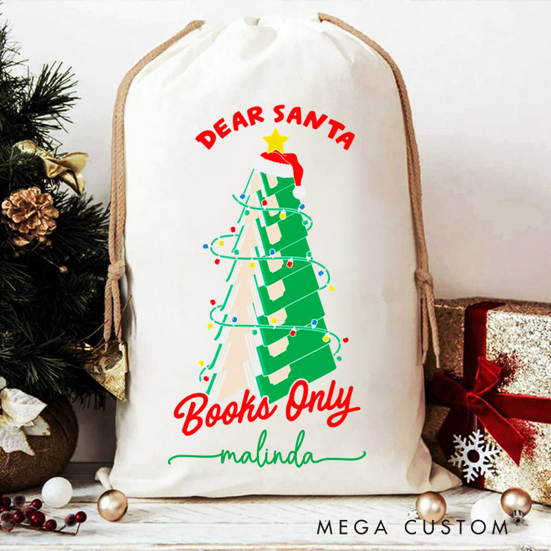 Personalized Dear Santa Christmas Bag with Name Librarian Santa Sack Christmas Tree Books Sack for Book Lovers Christmas Gift