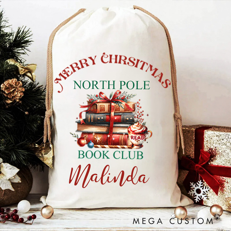 Personalized Bookworm Christmas Bag with Name Bookish Santa Sack for a Festive Holiday Season Book Lover Christmas Gift